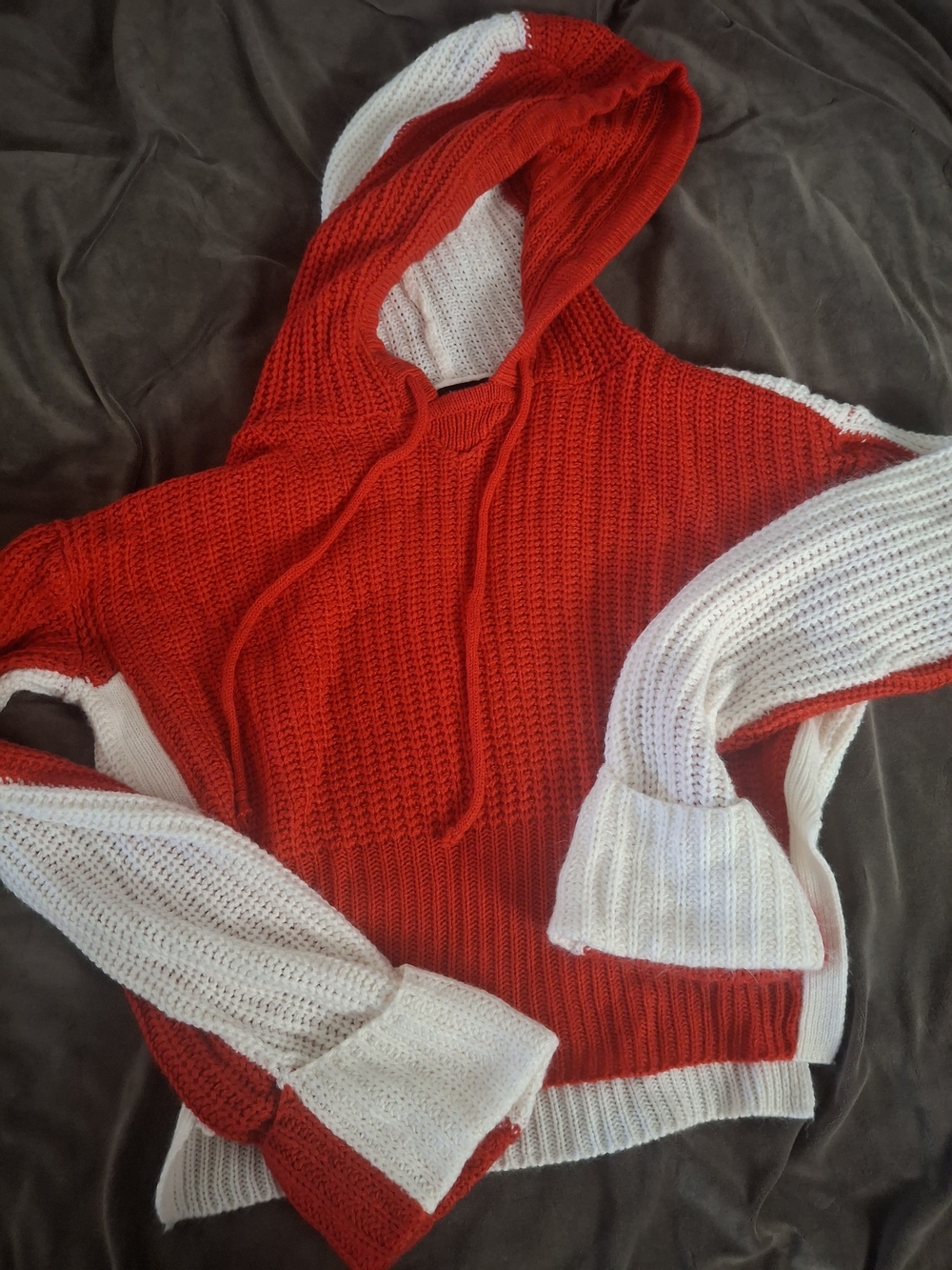 Derek Heart Red and White Hooded Knit Sweater
